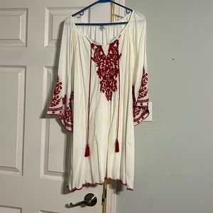 Beautiful white dress with red embroidery
